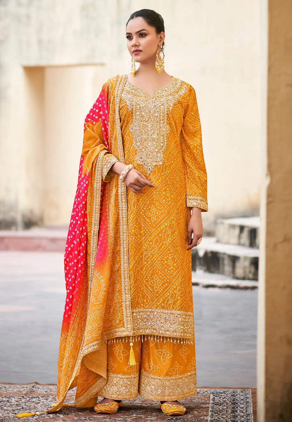 Mustard Chinon Pakistani Suit 297321