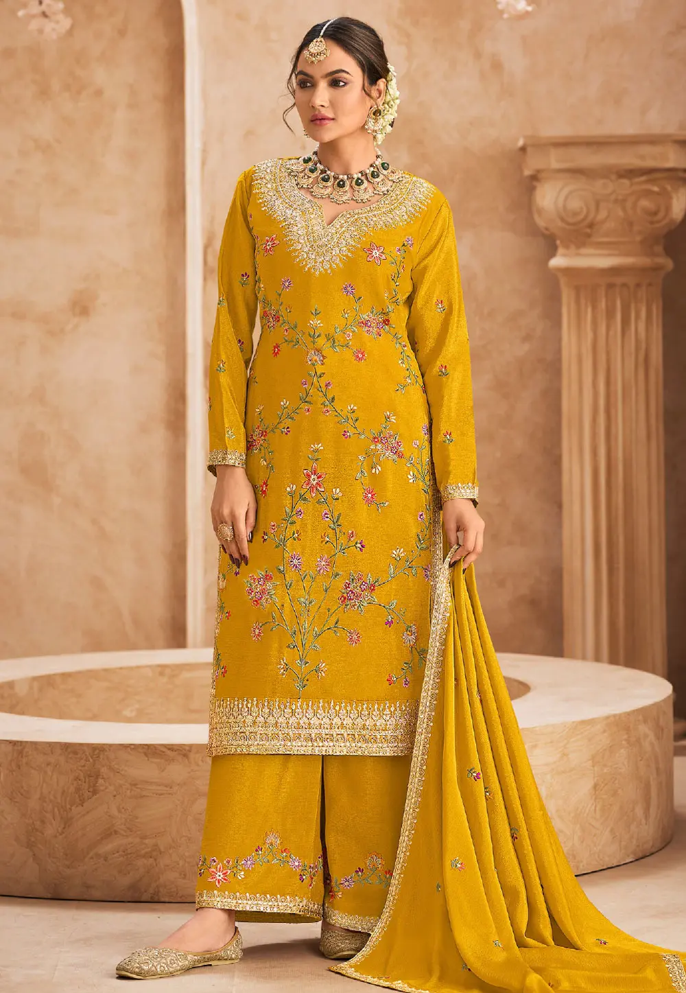 Mustard Chinon Pakistani Suit 304437