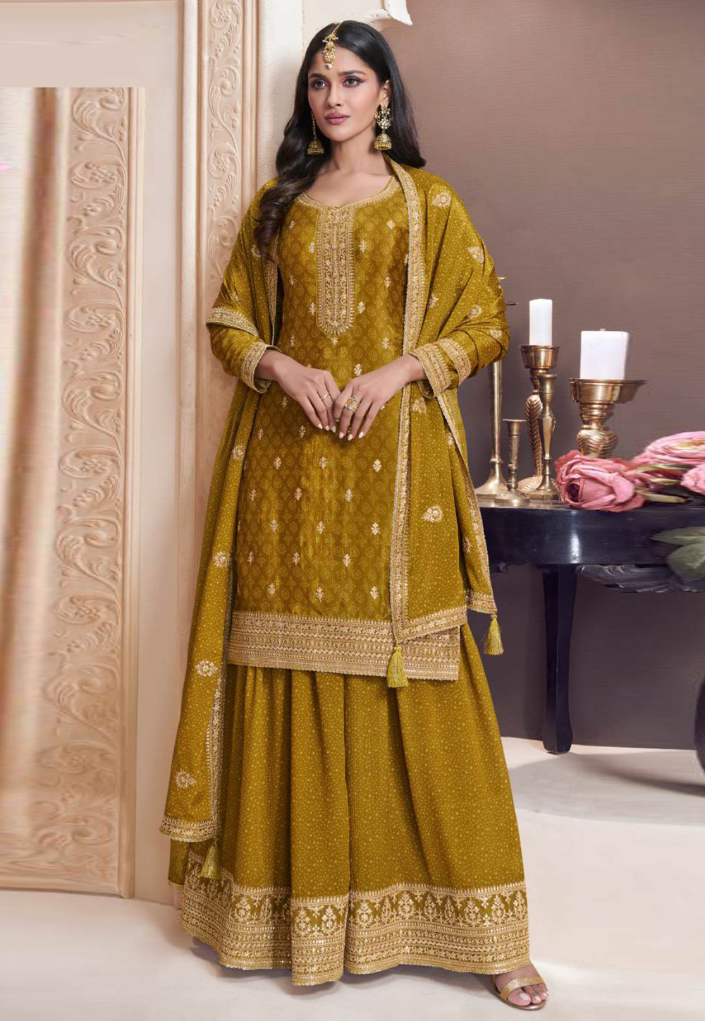 Mustard Chinon Pakistani Suit 306295