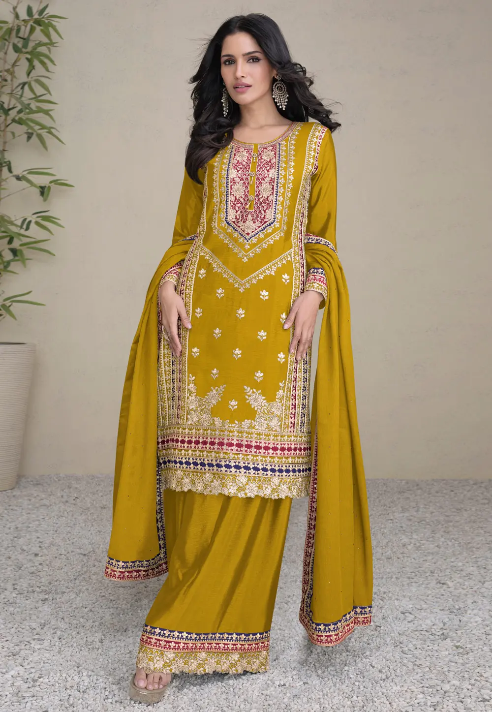 Mustard Chinon Pakistani Suit 297554