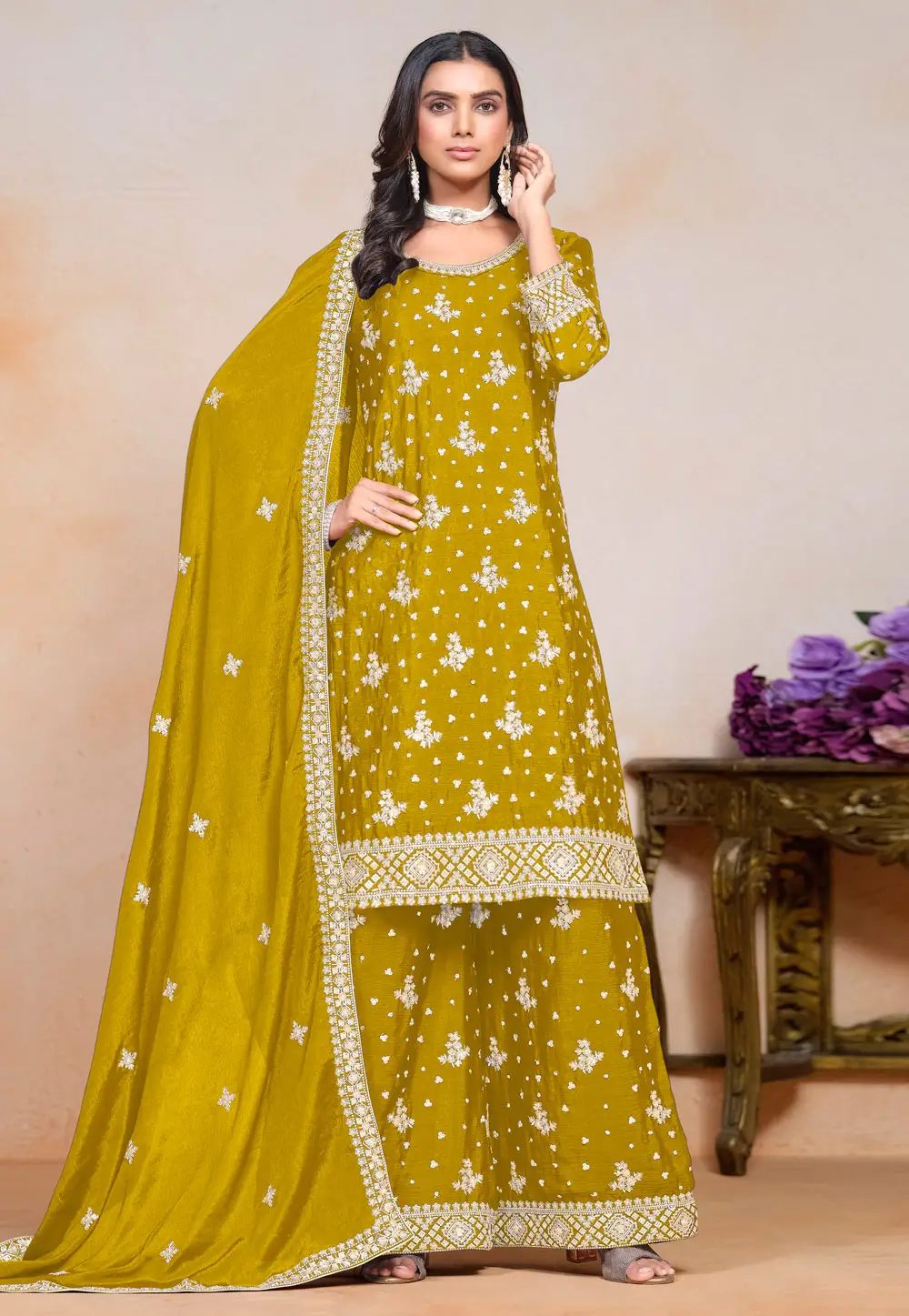 Mustard Chinon Palazzo Suit 295570