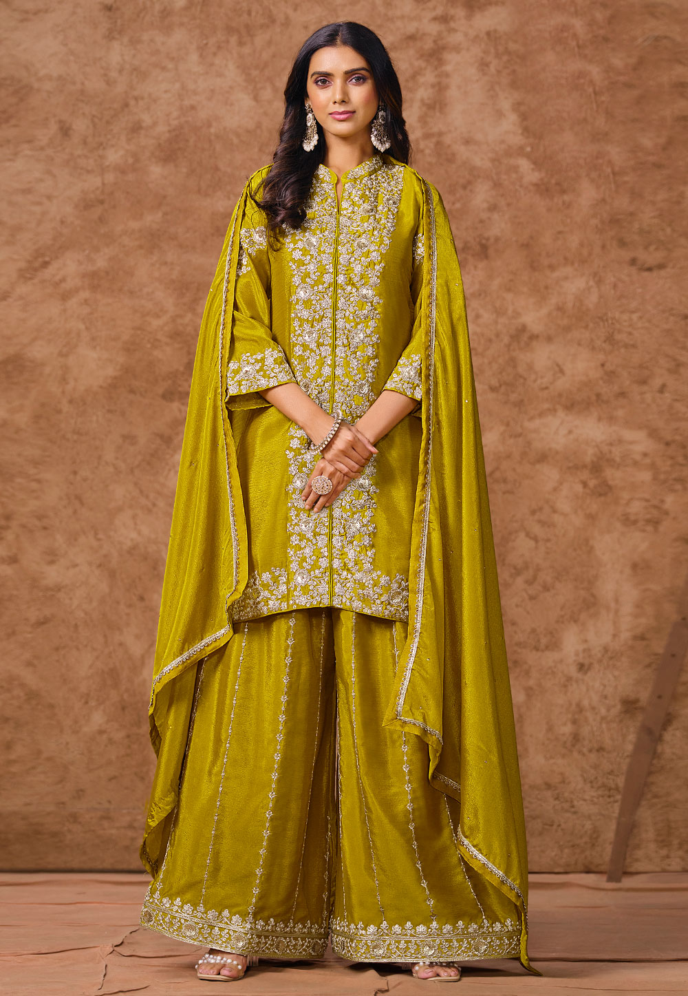 Mustard Chinon Palazzo Suit 305096