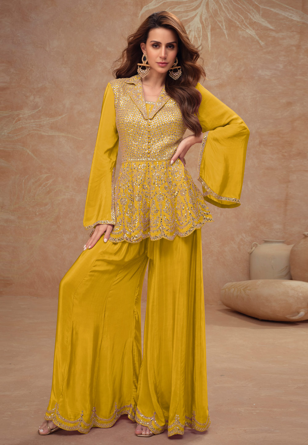 Mustard Chinon Palazzo Suit 306203