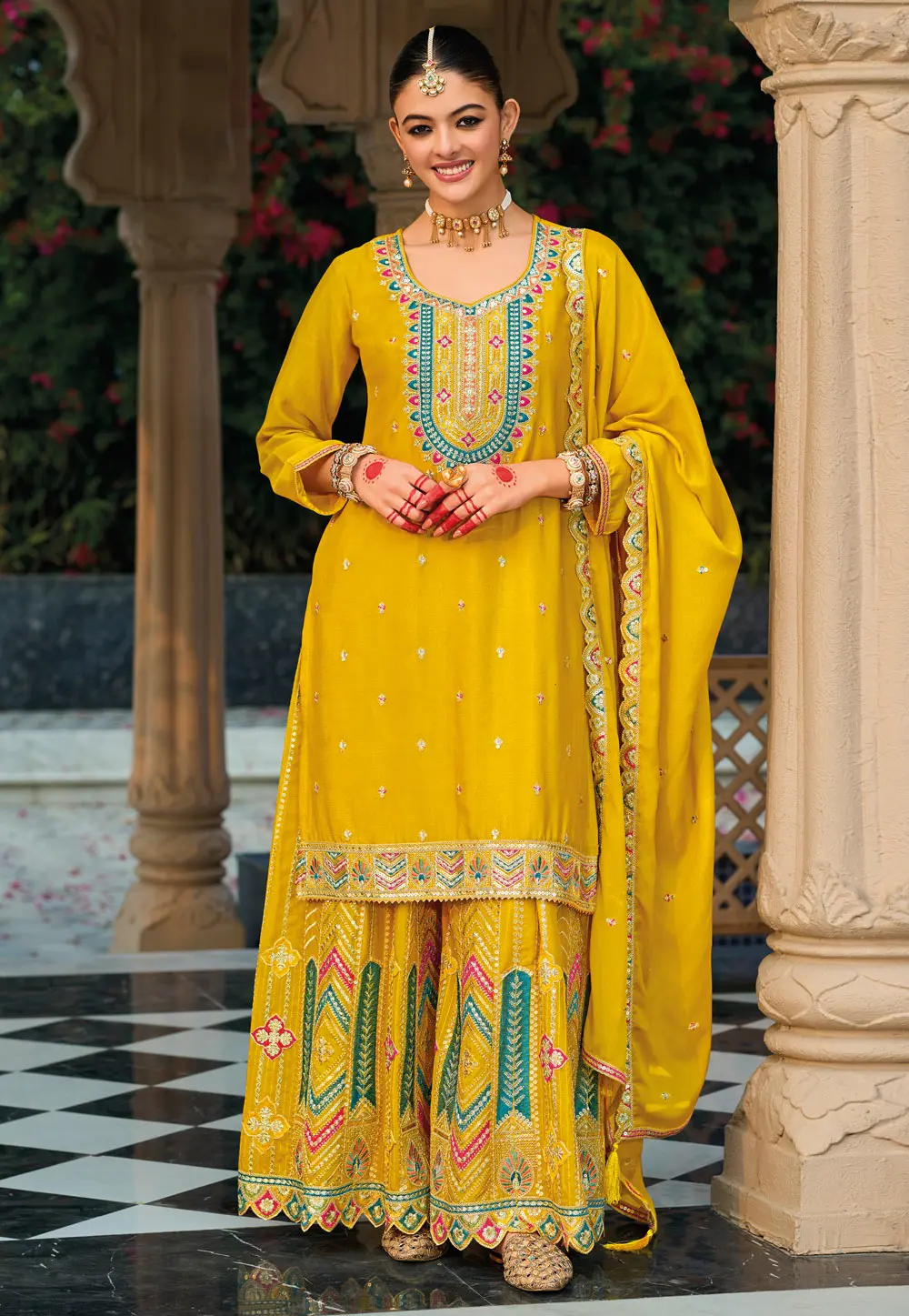 Mustard Chinon Readymade Pakistani Suit 302918