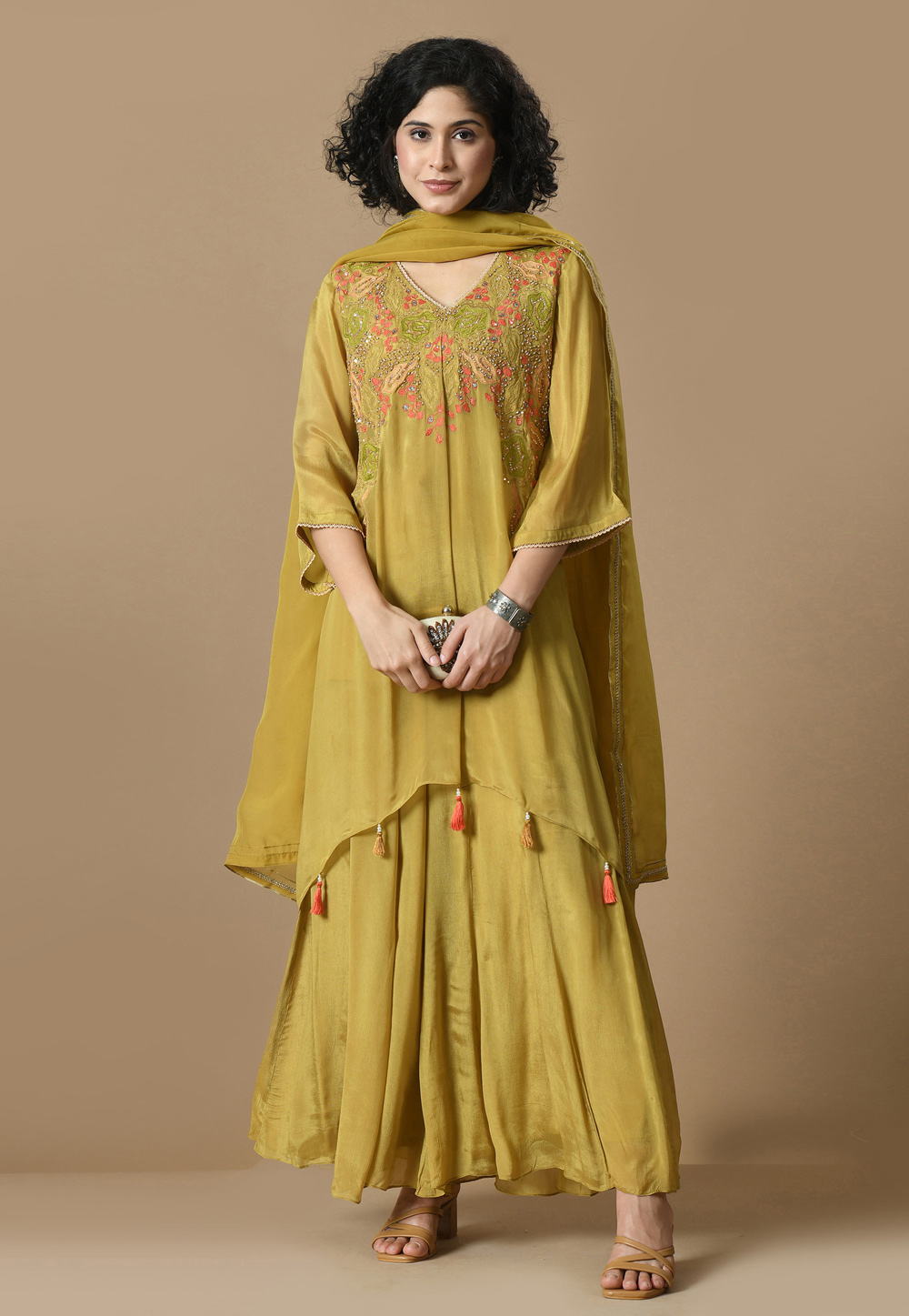 Mustard Chinon Readymade Palazzo Suit 305440