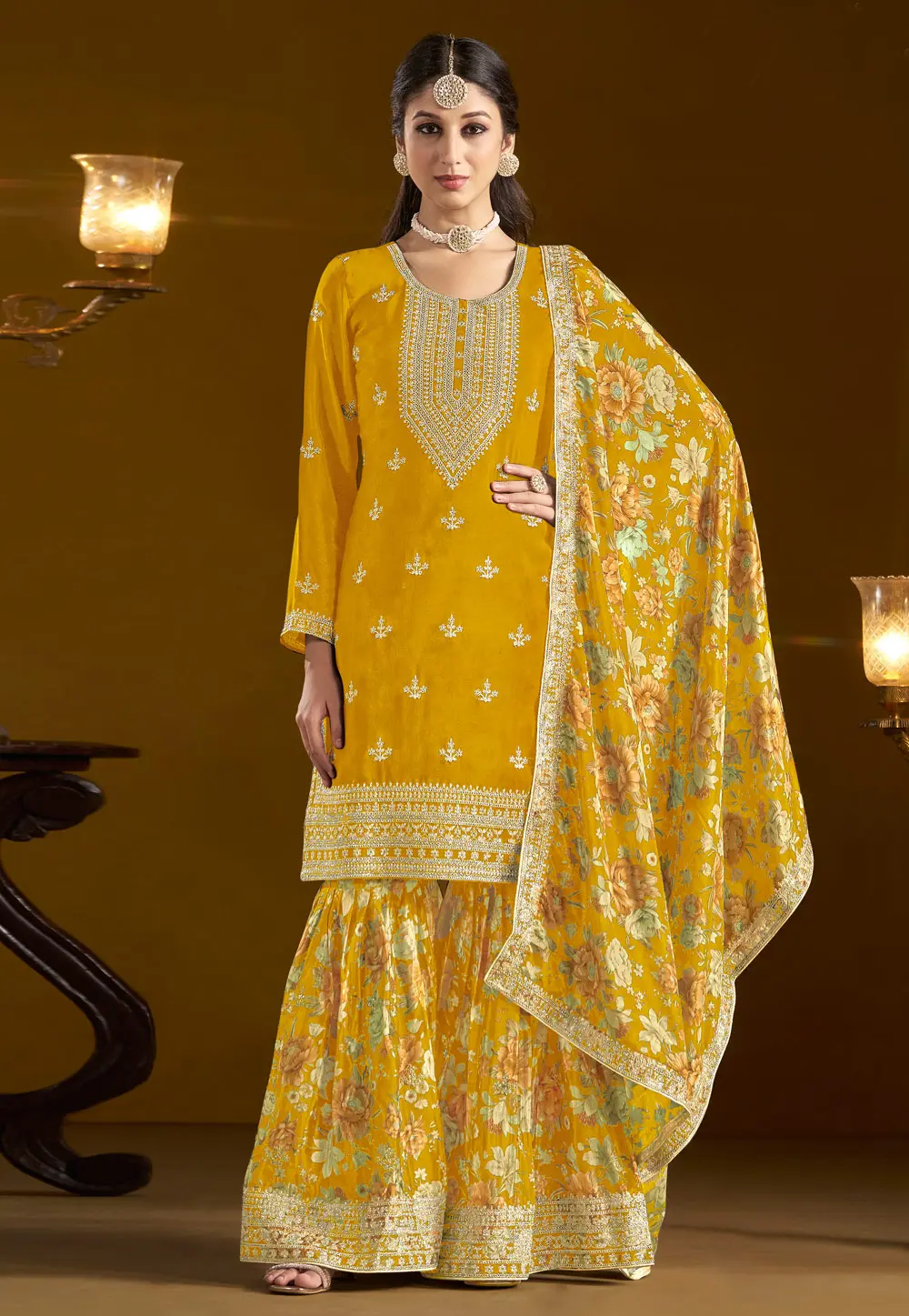 Mustard Chinon Sharara Suit 297452