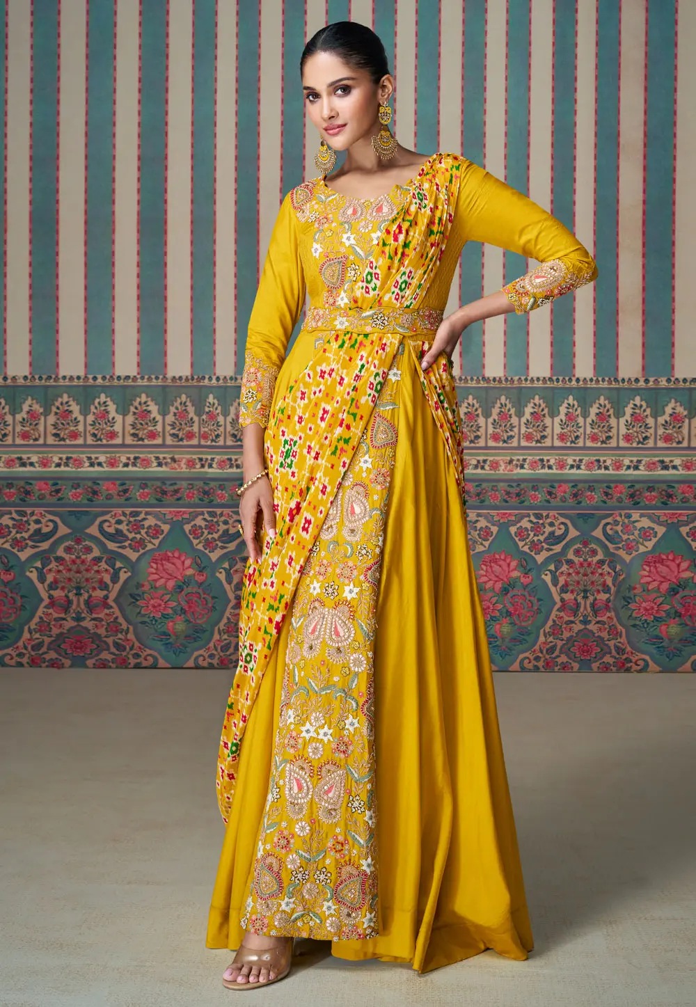 Mustard Chinon Silk Designer Salwar Suit 297431