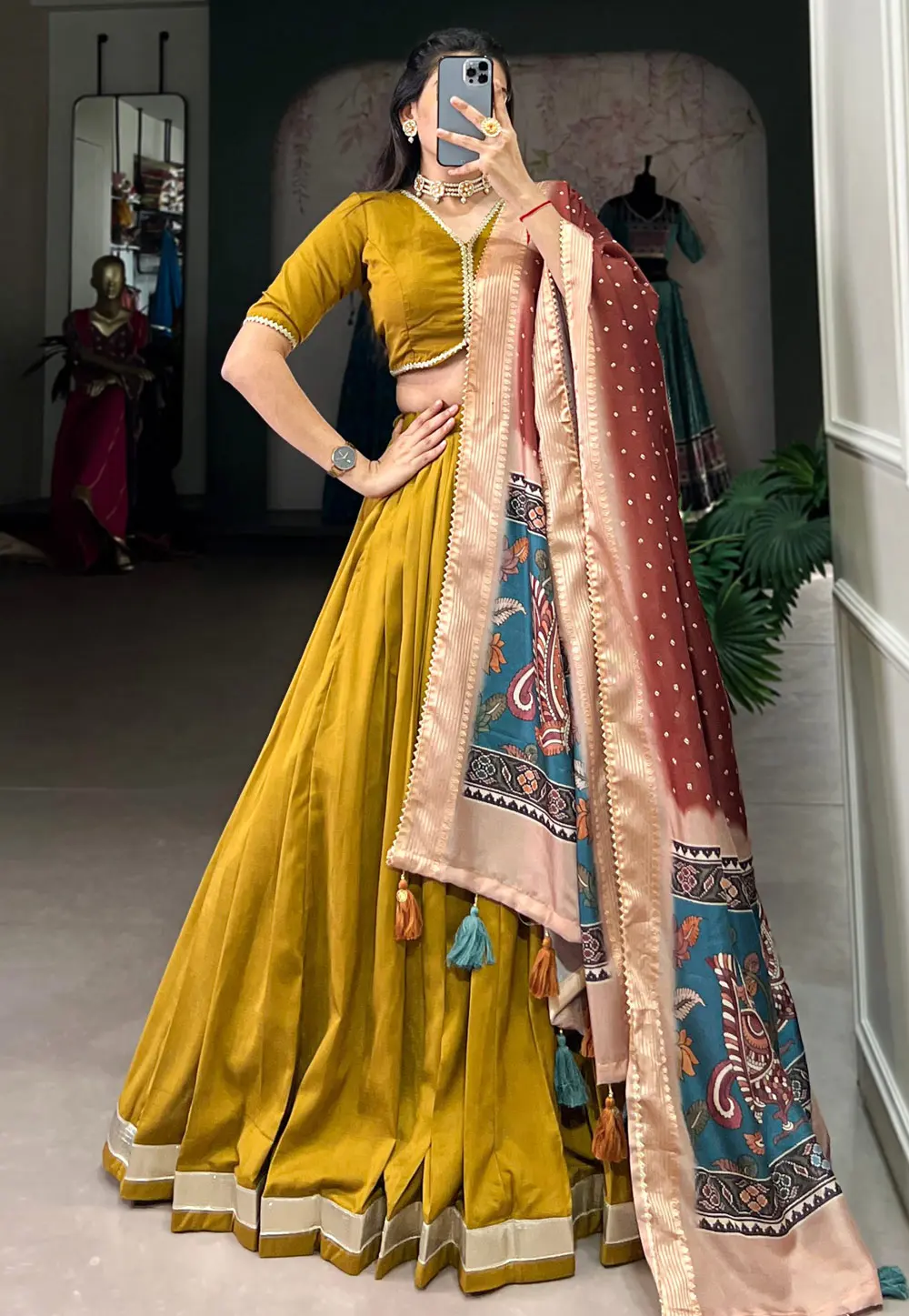 Mustard Chinon Silk Lehenga Choli 298896