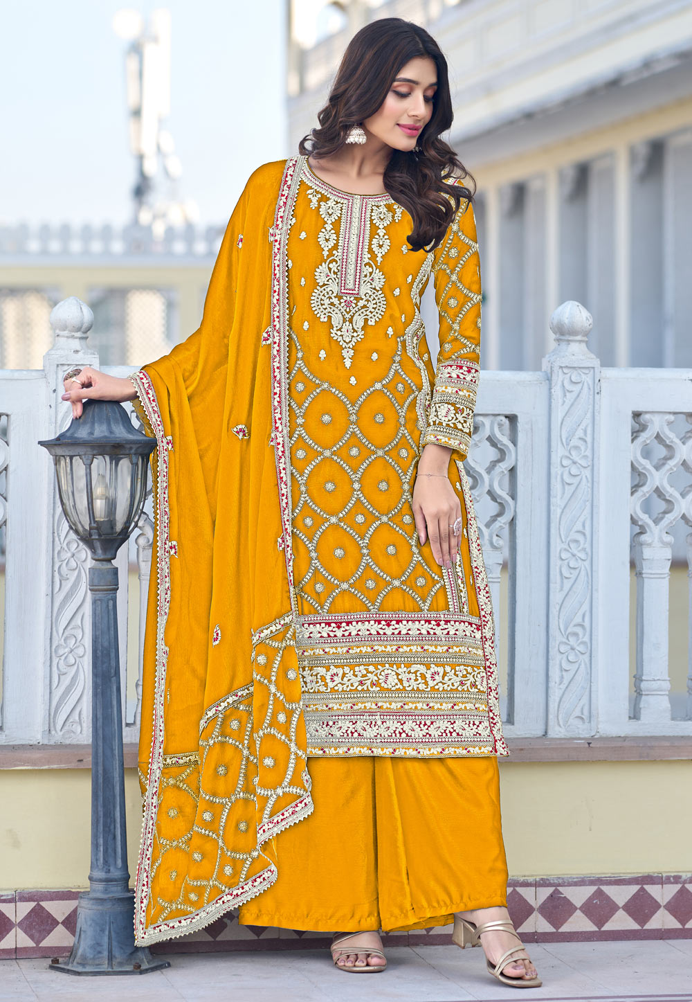 Mustard Chinon Silk Pakistani Suit 280031