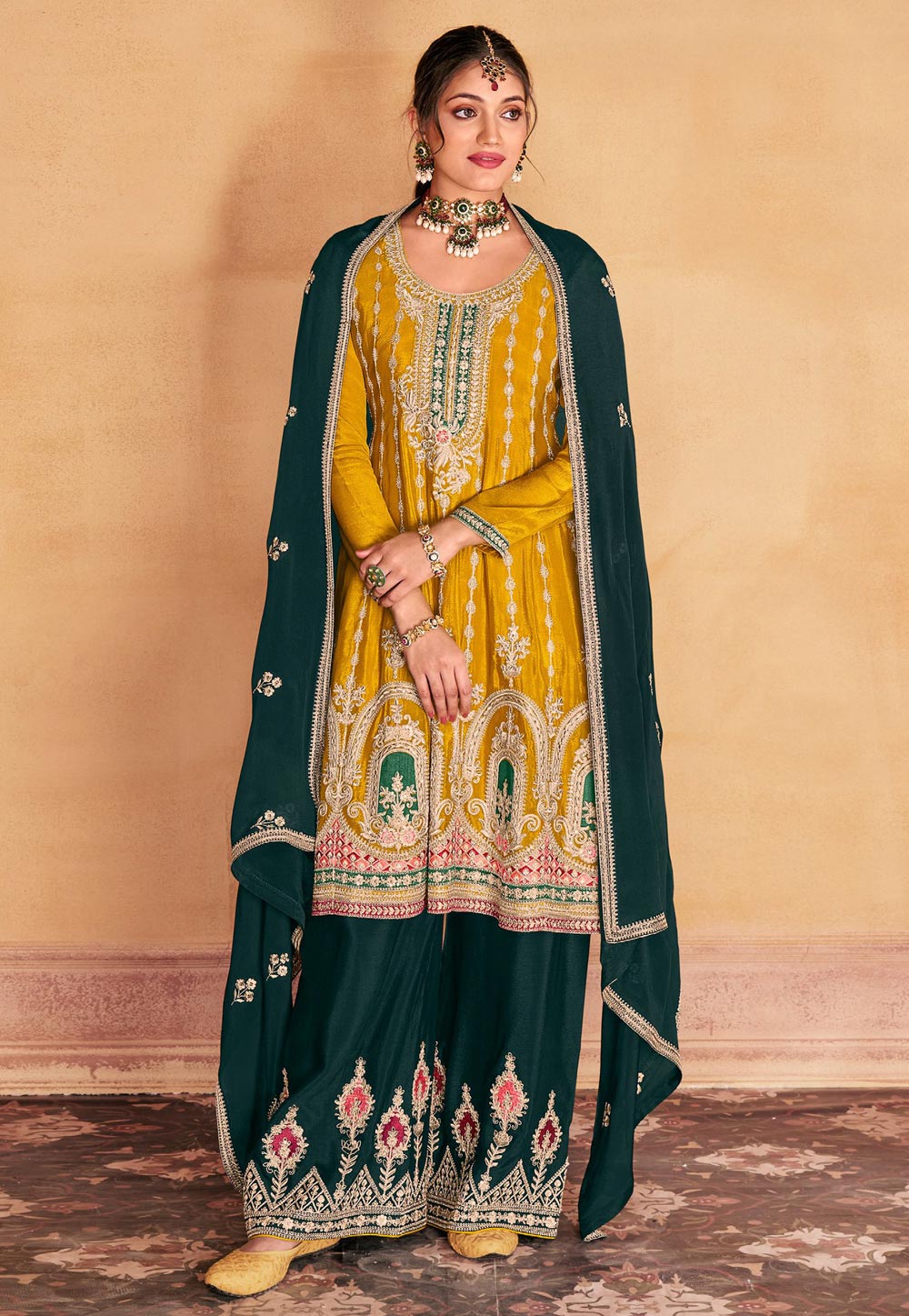 Mustard Chinon Silk Pakistani Suit 284692
