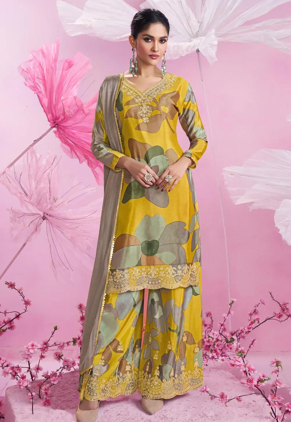 Mustard Chinon Silk Pakistani Suit 304230