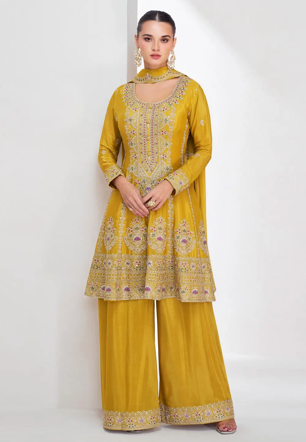 Mustard Chinon Silk Palazzo Suit 296789