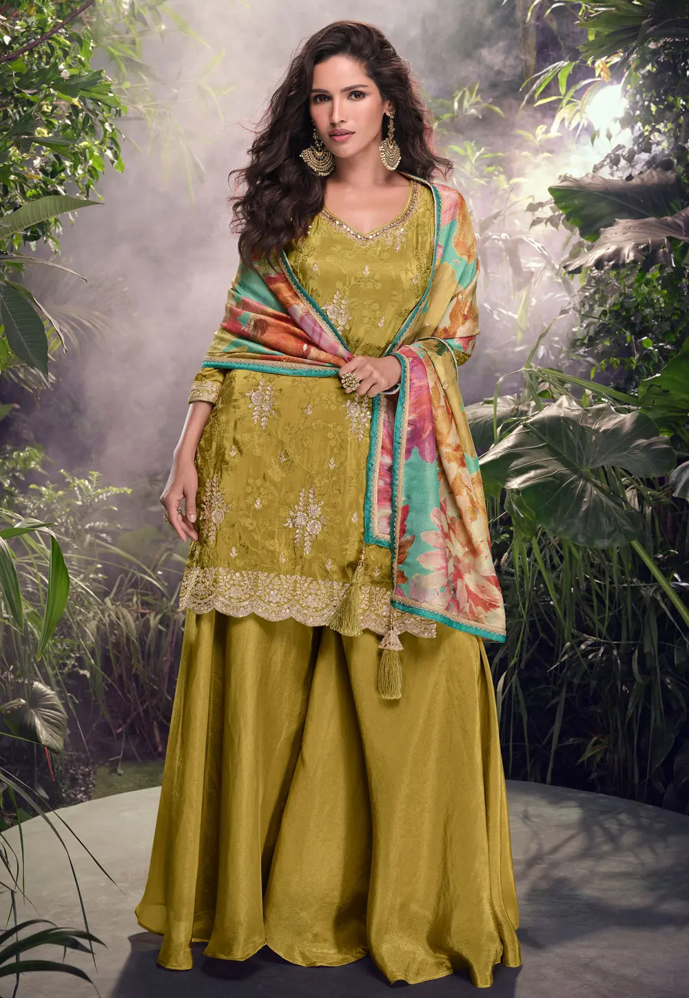 Mustard Chinon Silk Palazzo Suit 299732