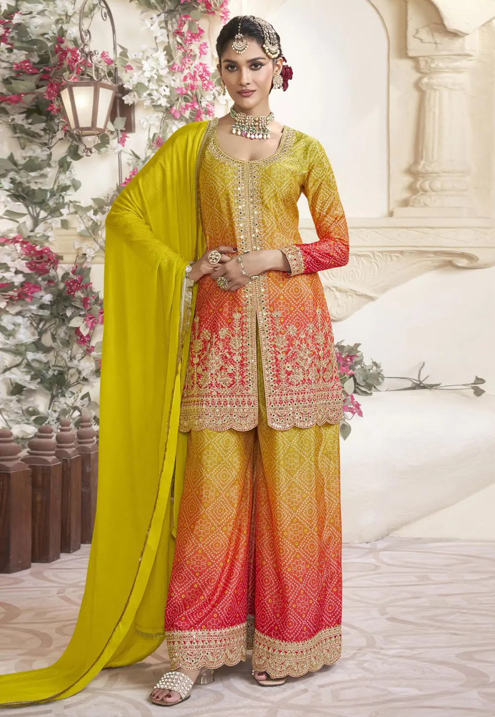 Mustard Chinon Silk Palazzo Suit 303896