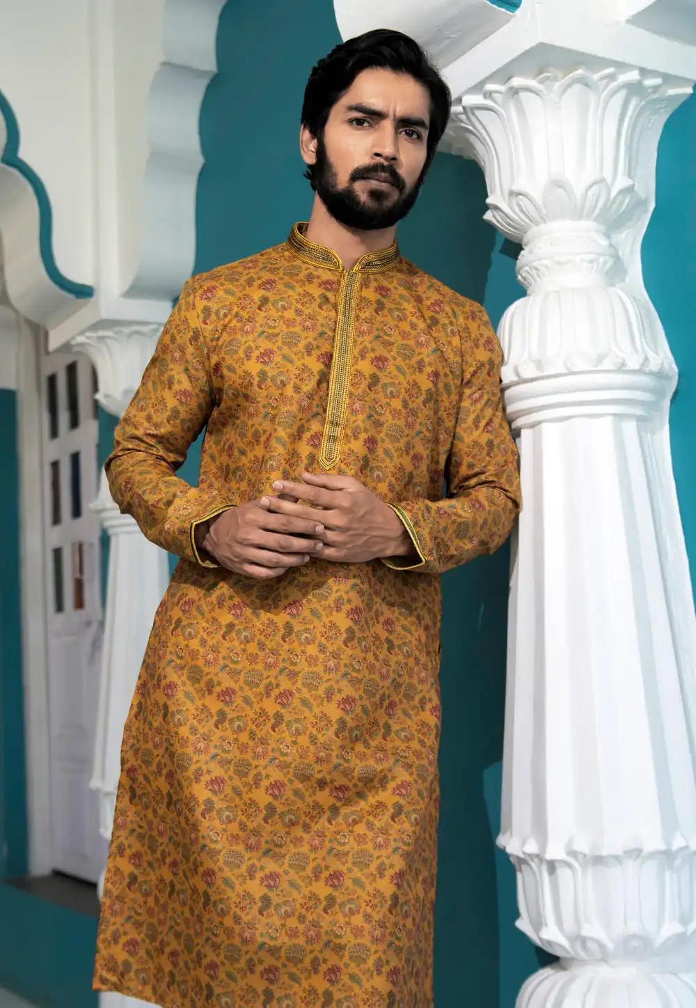 Mustard Cotton Kurta Pajama 288839