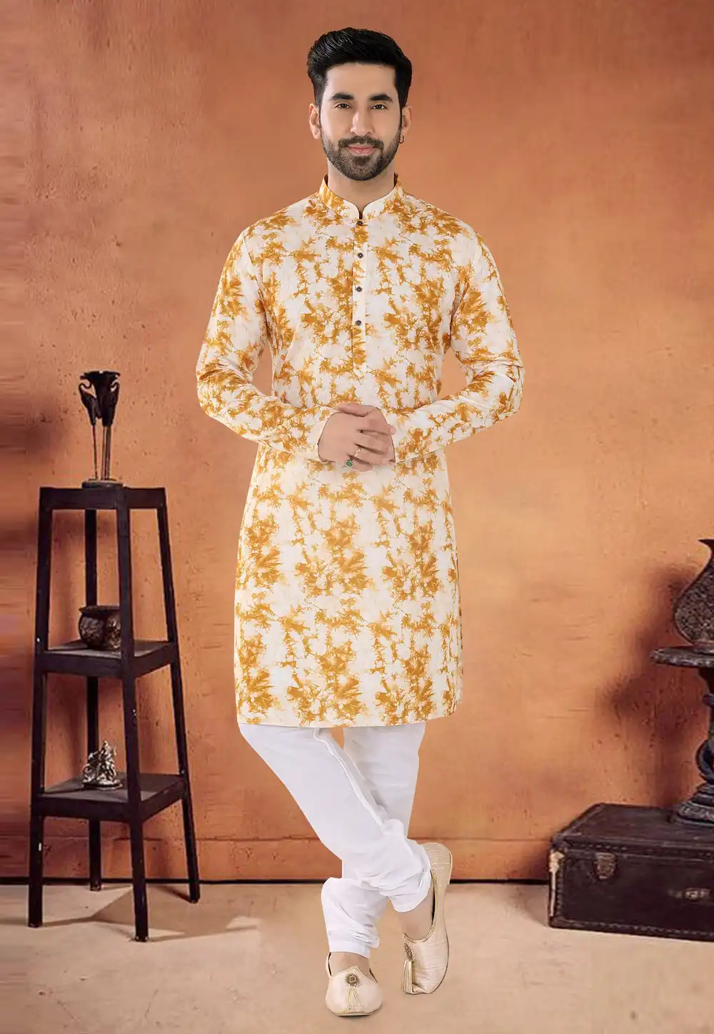 Mustard Cotton Kurta Pajama 290562