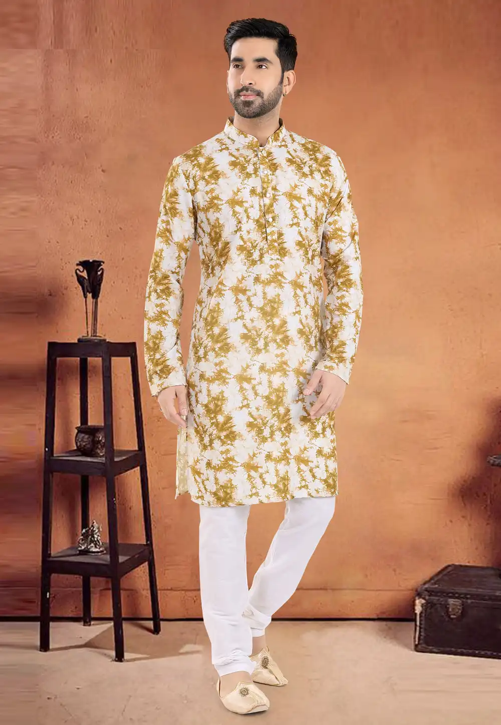 Mustard Cotton Kurta Pajama 290566