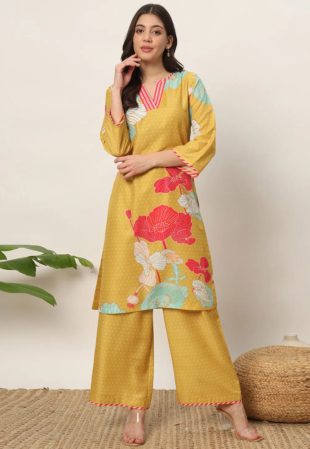 Mustard Cotton Kurta Set With Palazzo 301167