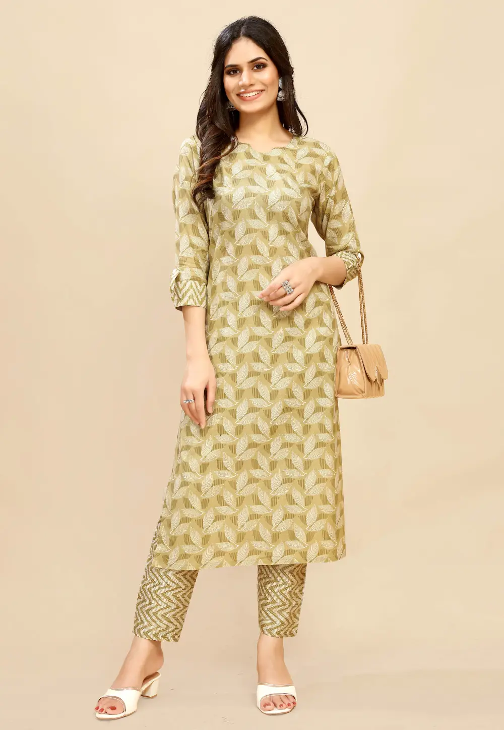 Mustard Cotton Kurta Set With Pent 295310