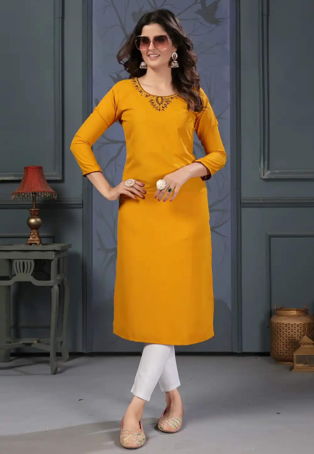 Mustard Cotton Long Tunic 289022