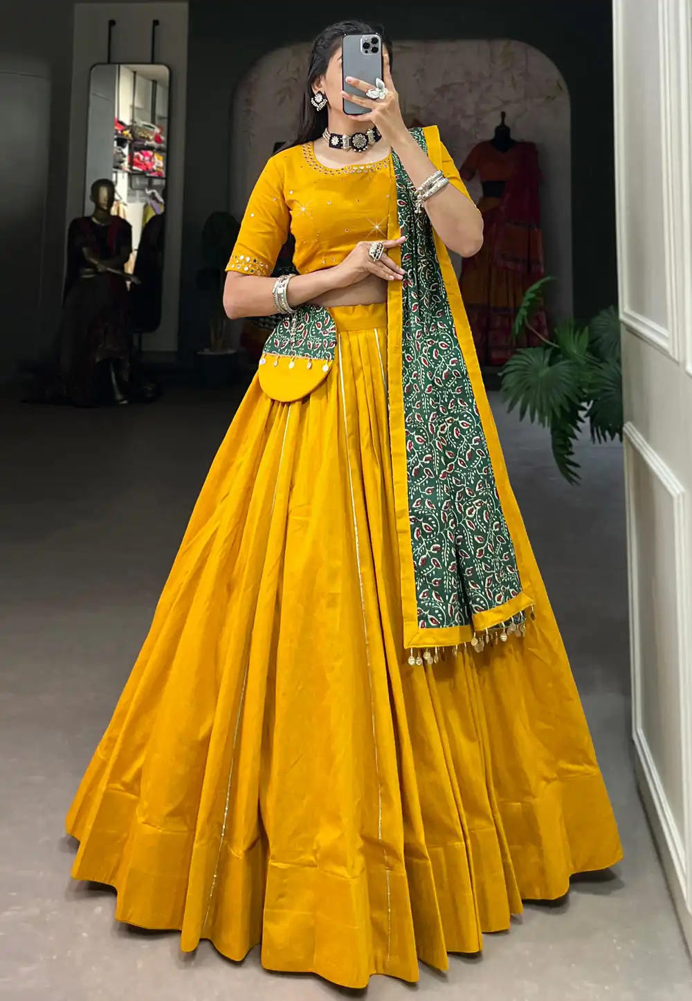 Mustard Cotton Navratri Chaniya Choli 291171