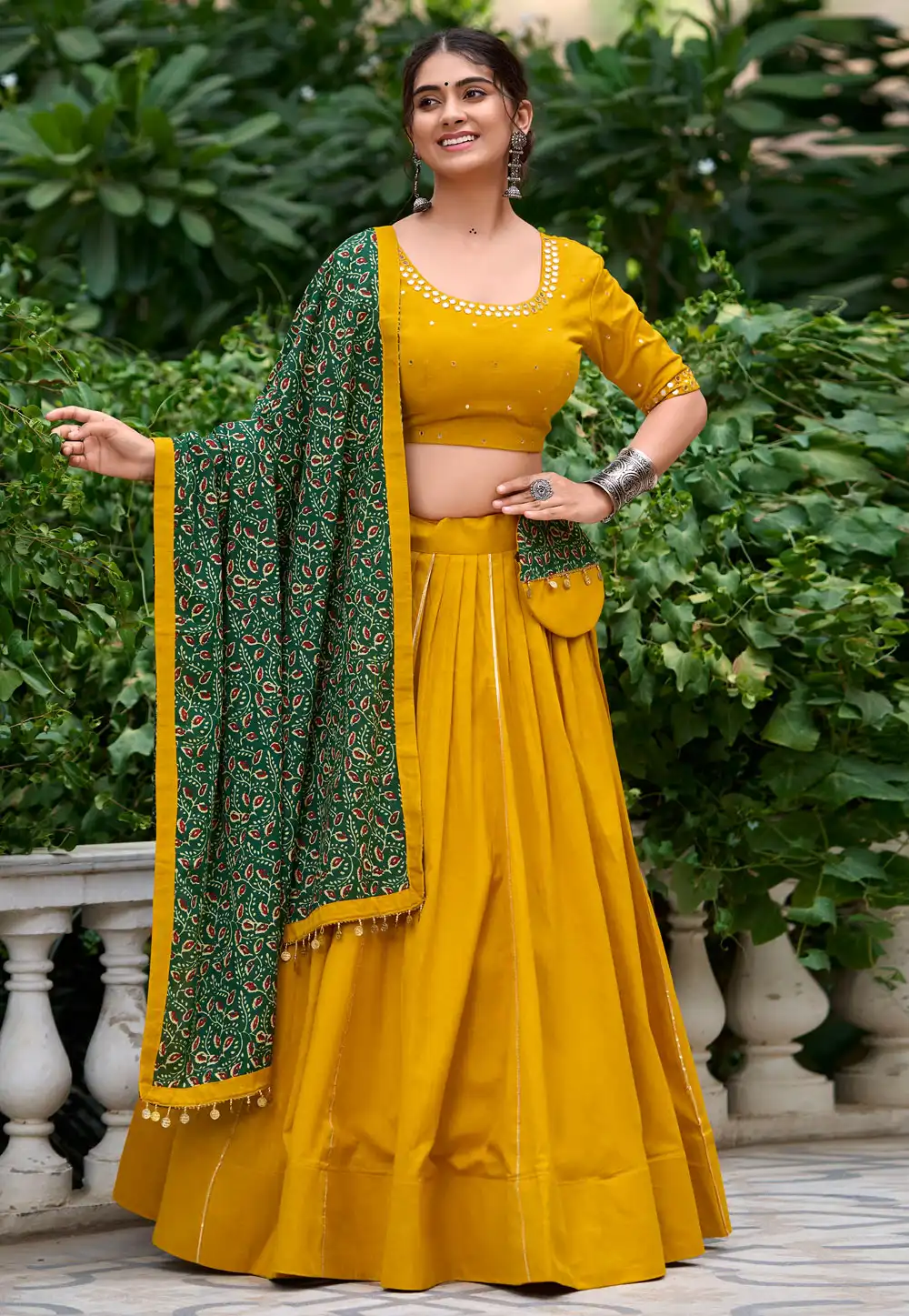 Mustard Cotton Navratri Chaniya Choli 293179