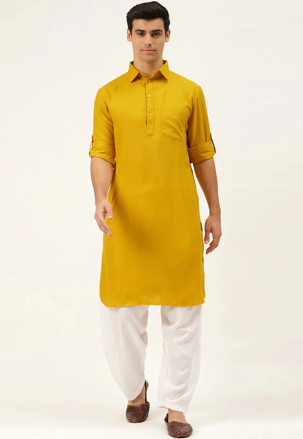 Mustard Cotton Pathani Suit 300013