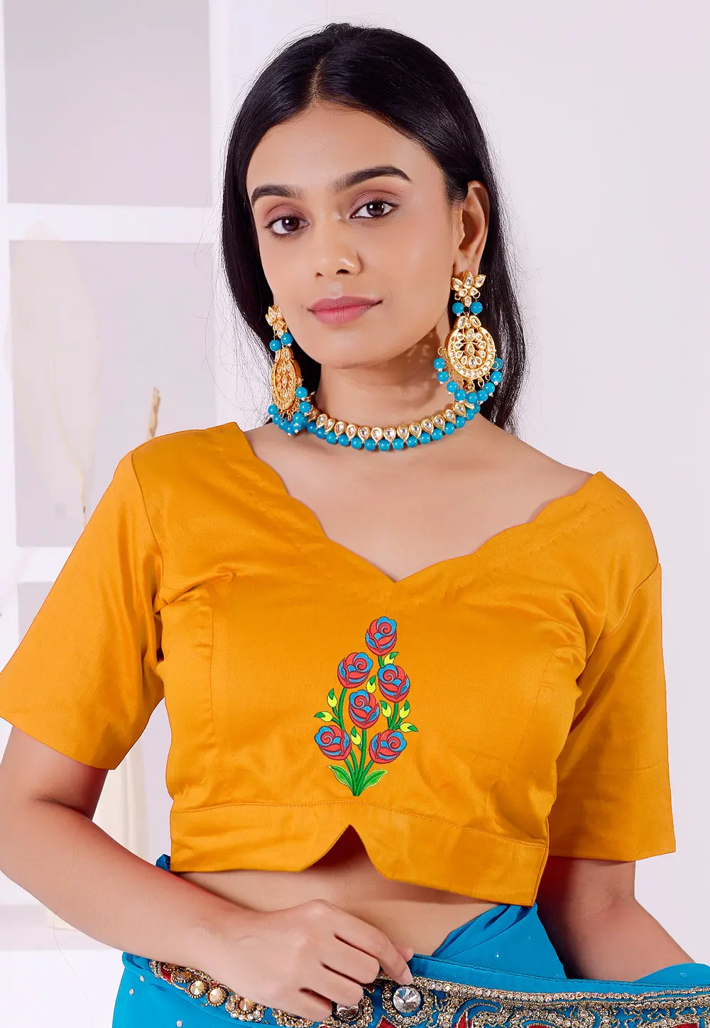 Mustard Cotton Readymade Blouse 298779