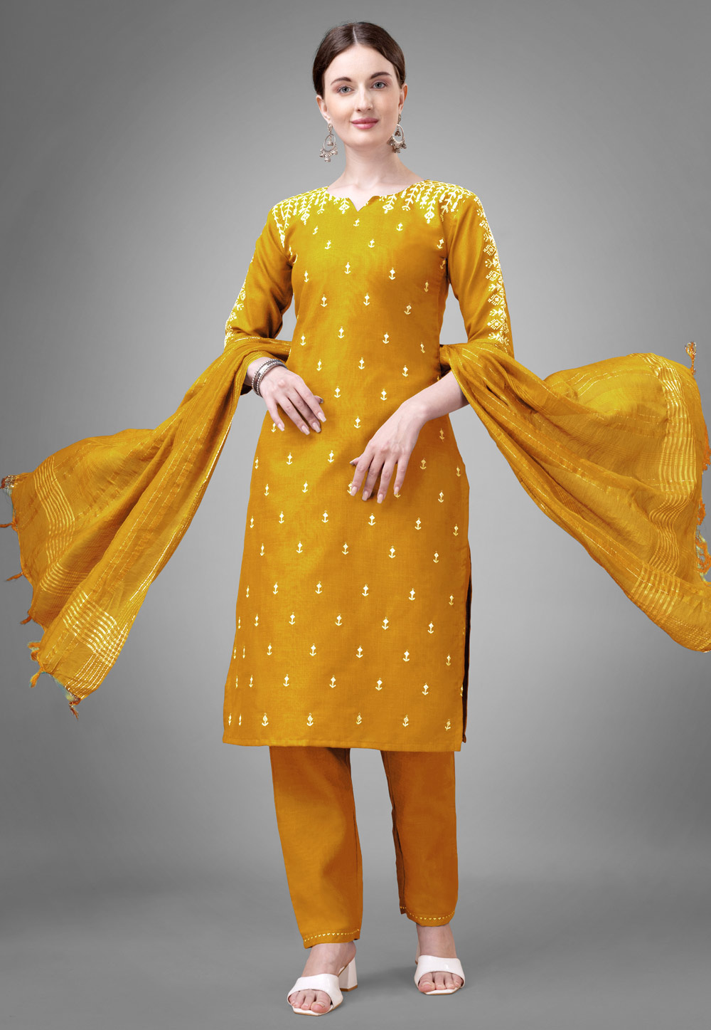 Mustard Cotton Readymade Pakistani Suit 279253