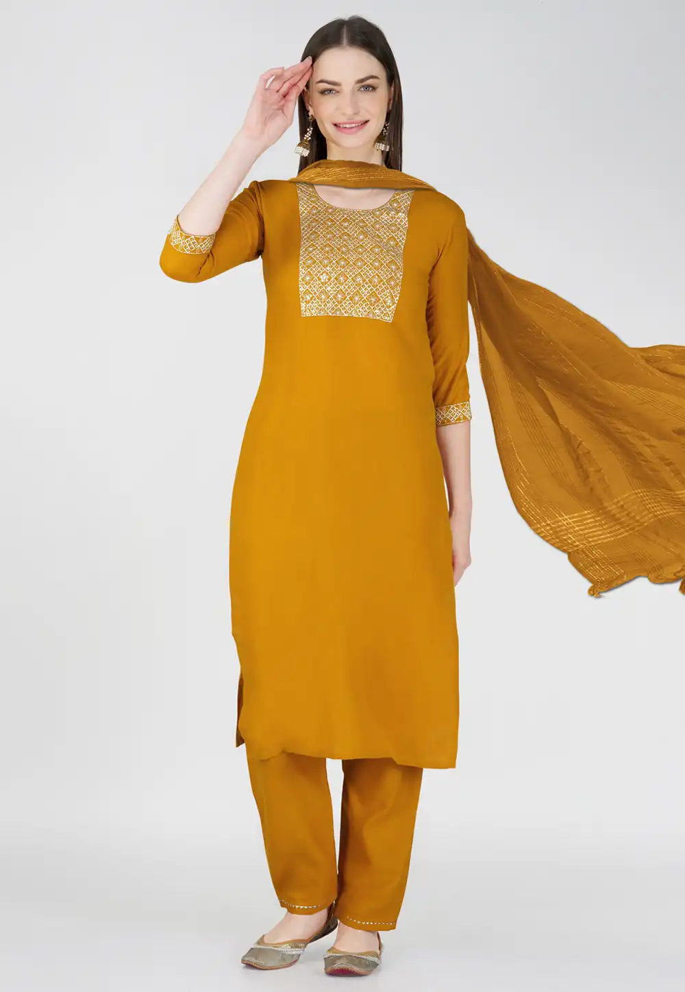 Mustard Cotton Readymade Pakistani Suit 290621