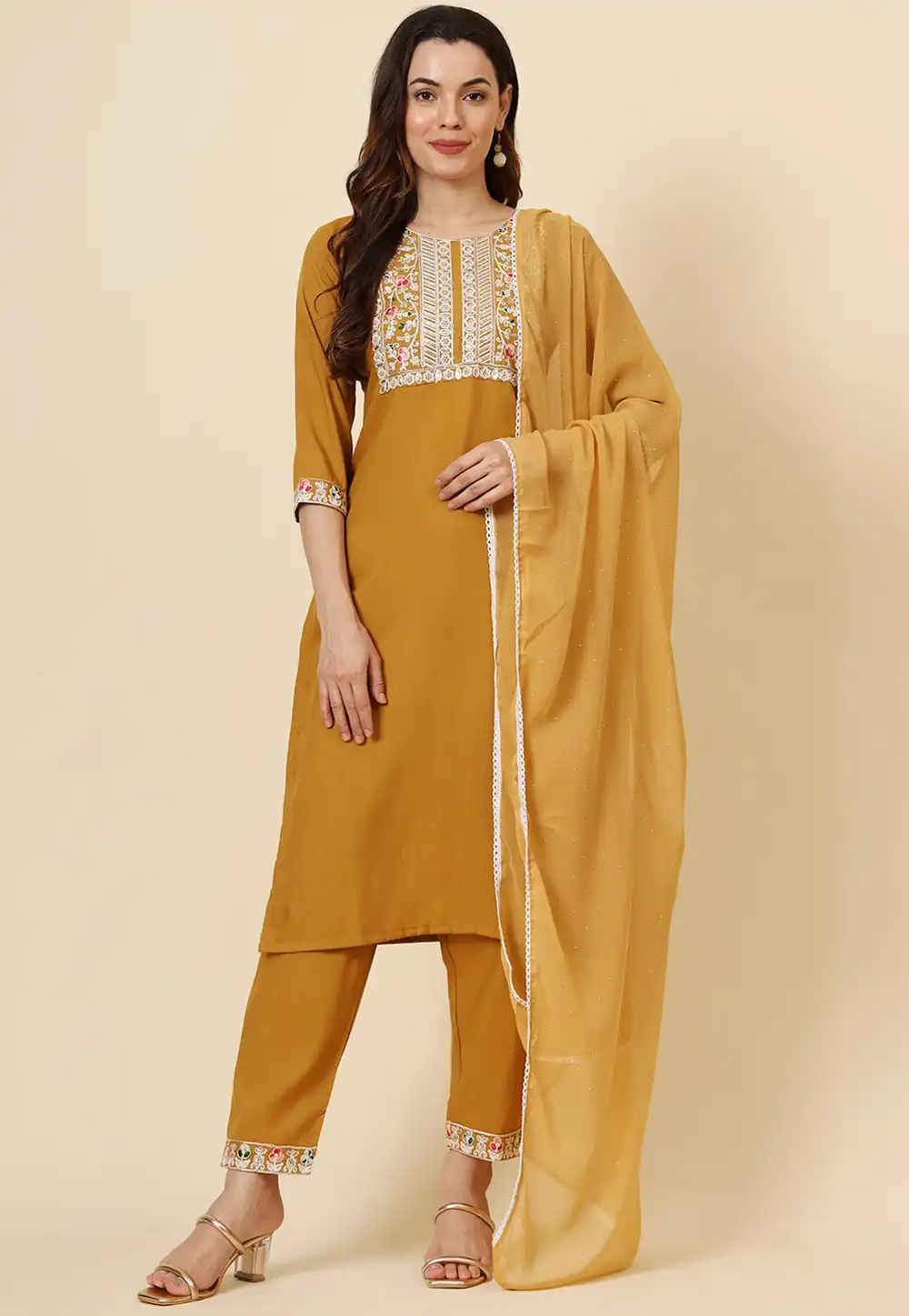 Mustard Cotton Readymade Pakistani Suit 293452