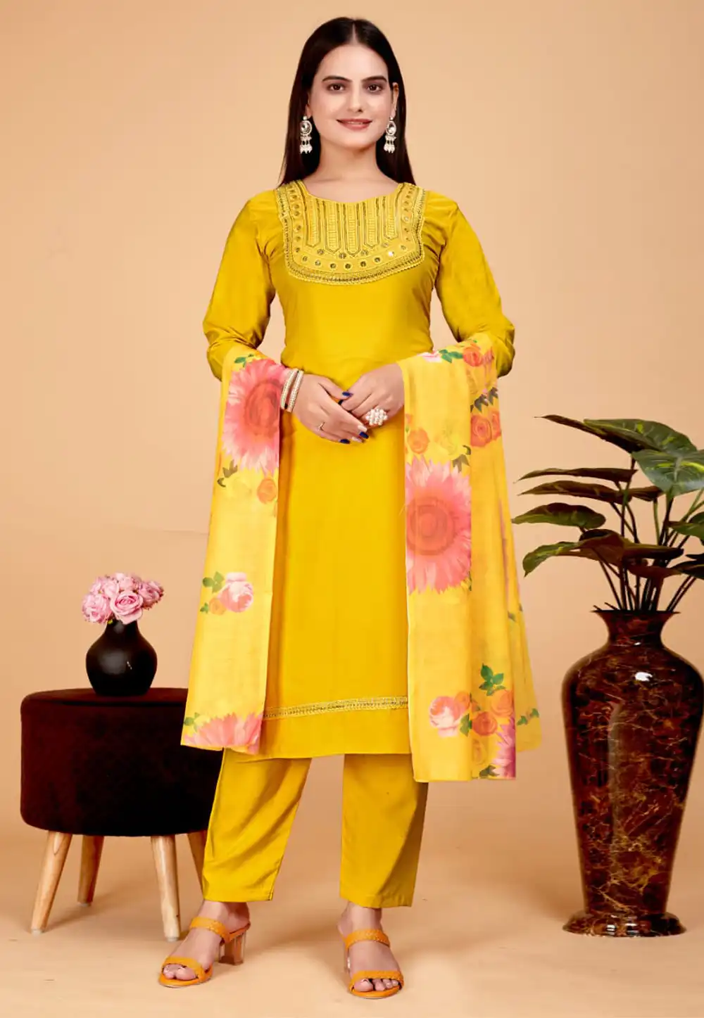 Mustard Cotton Readymade Pakistani Suit 290440