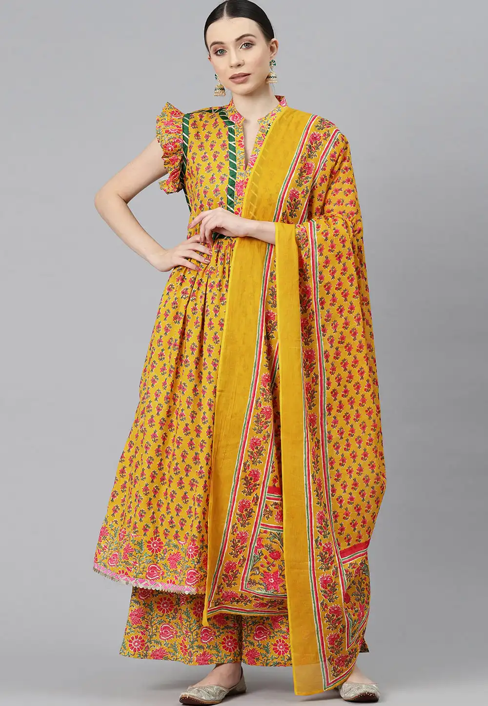 Mustard Cotton Readymade Palazzo Suit 292677