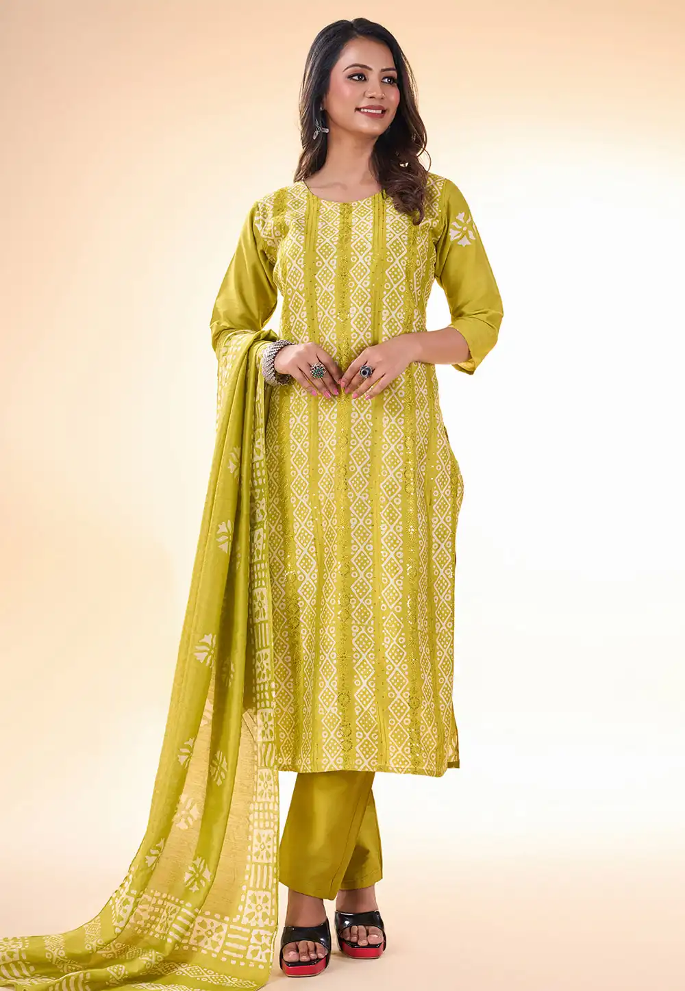 Mustard Cotton Readymade Pant Style Suit 287972