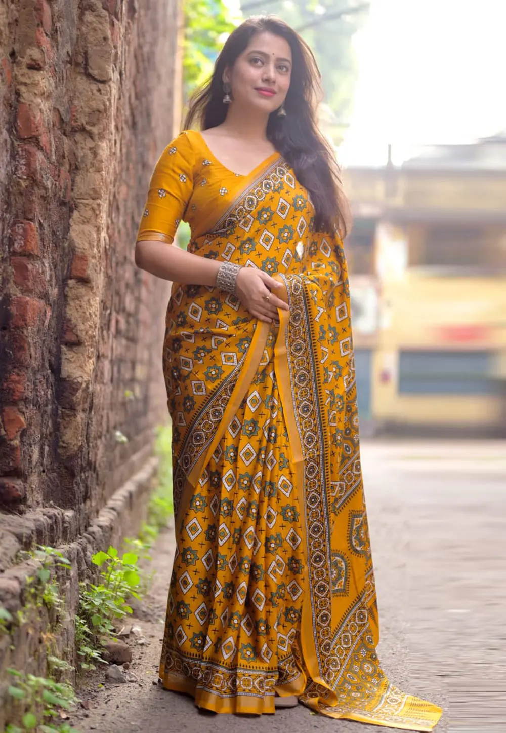 Mustard Cotton Saree With Blouse 303137