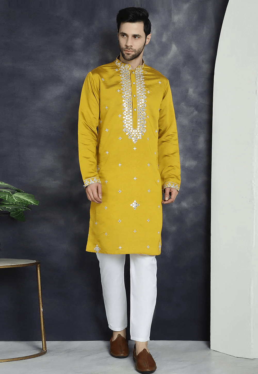 Mustard Cotton Silk Kurta Pajama 287739