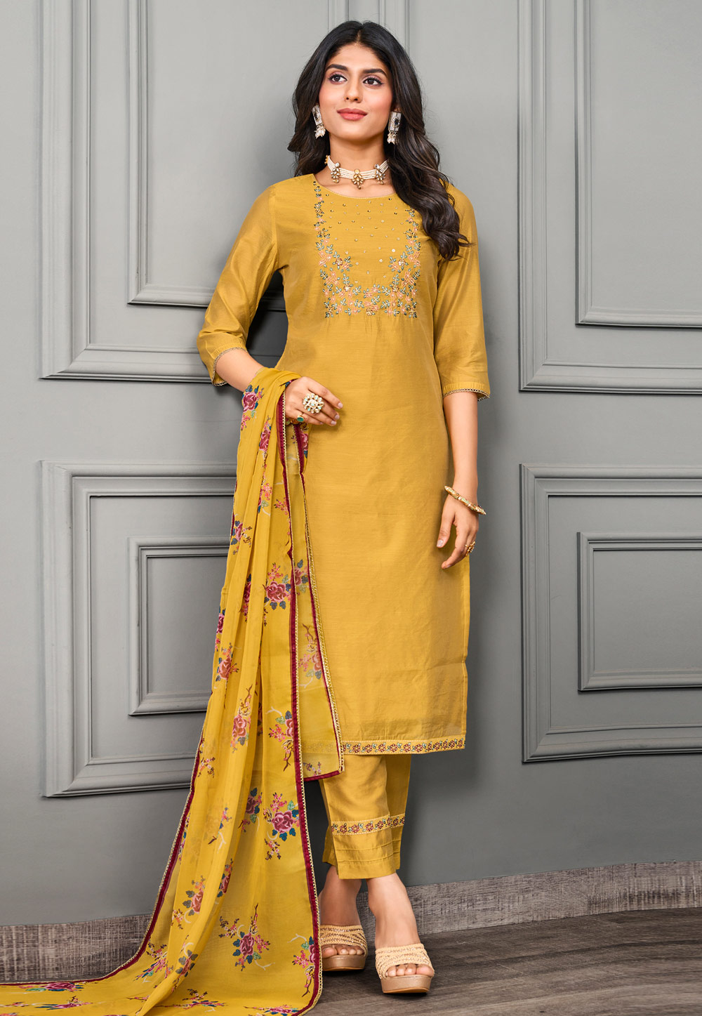Mustard Cotton Silk Readymade Pakistani Suit 282007