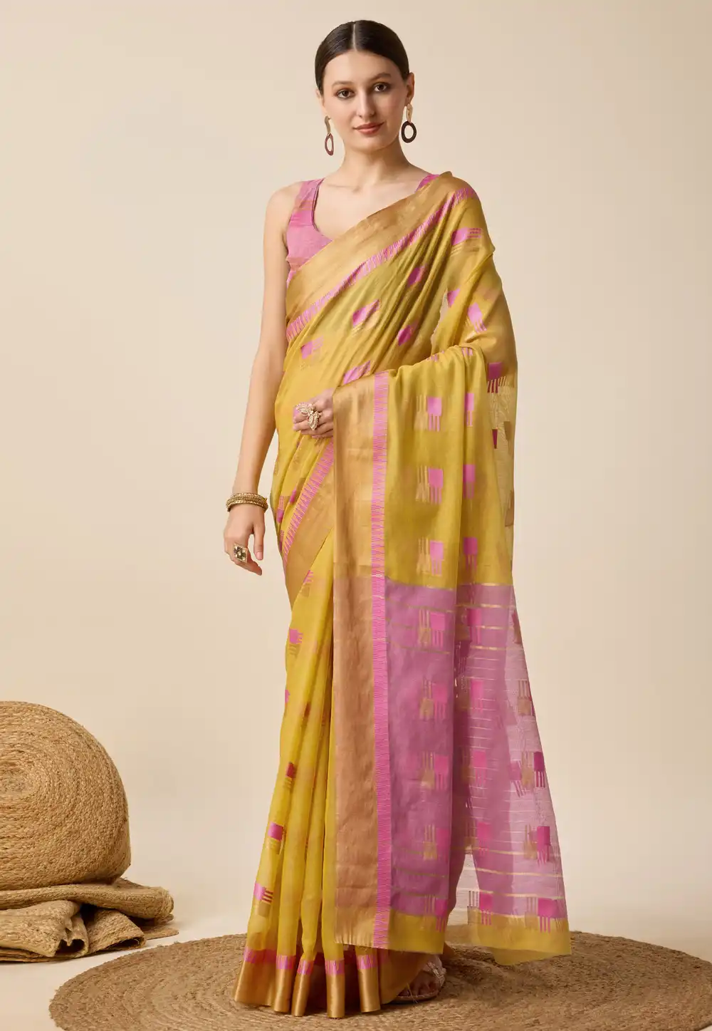 Mustard Cotton Silk Saree With Blouse 289975