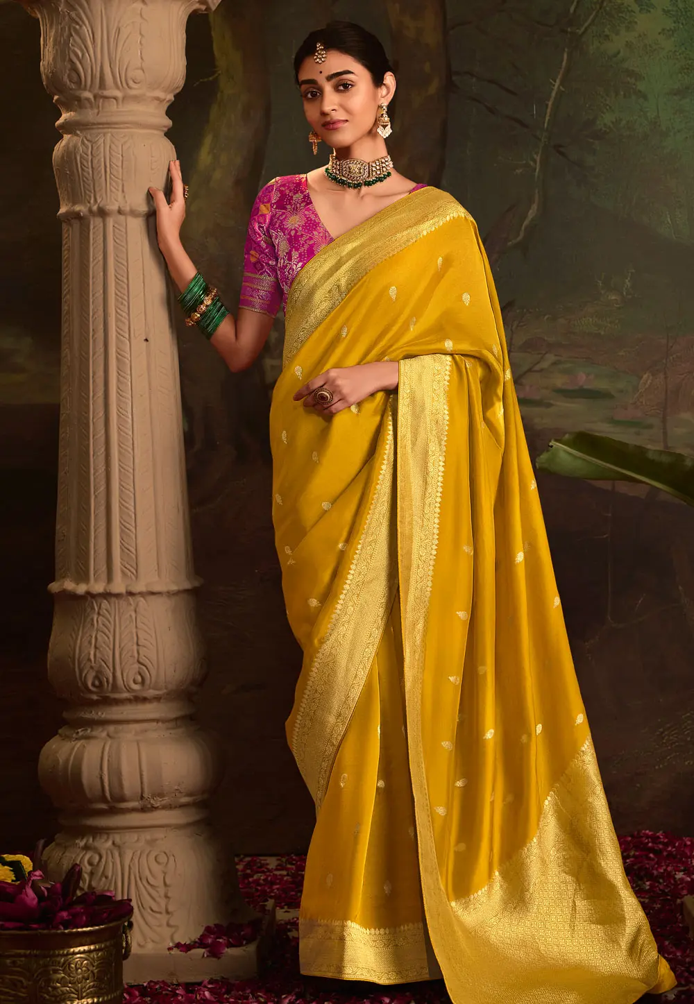 Mustard Crepe Silk Saree With Blouse 301422