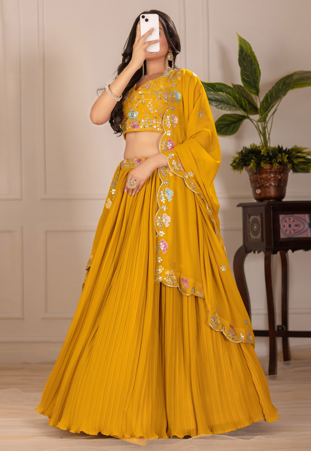 Mustard Faux Georgette Lehenga Choli 311246