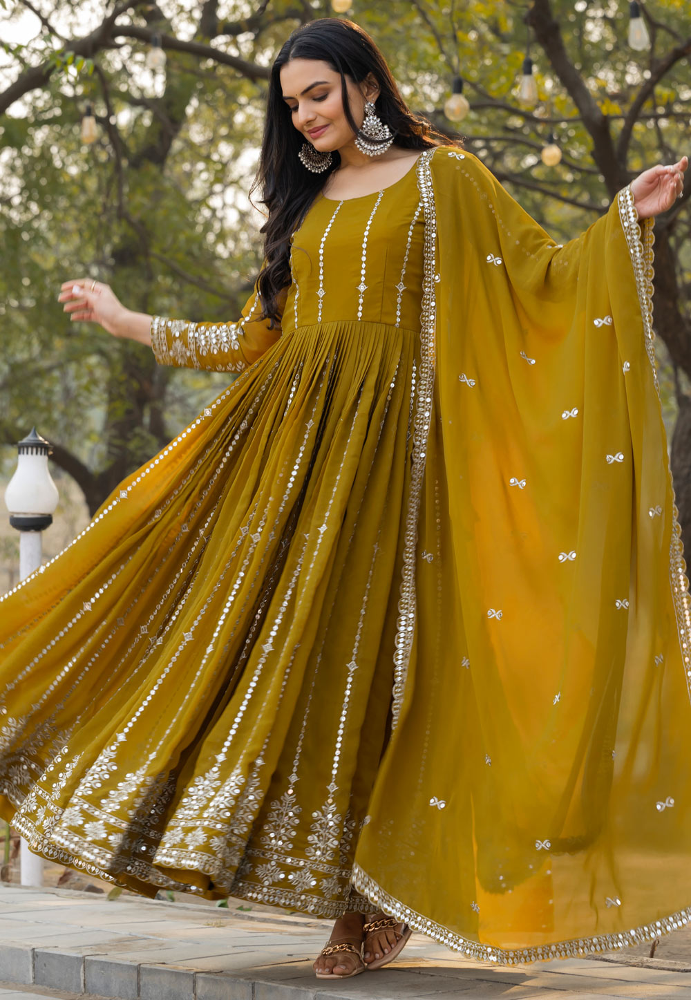 Mustard Faux Georgette Readymade Anarkali Suit 310247