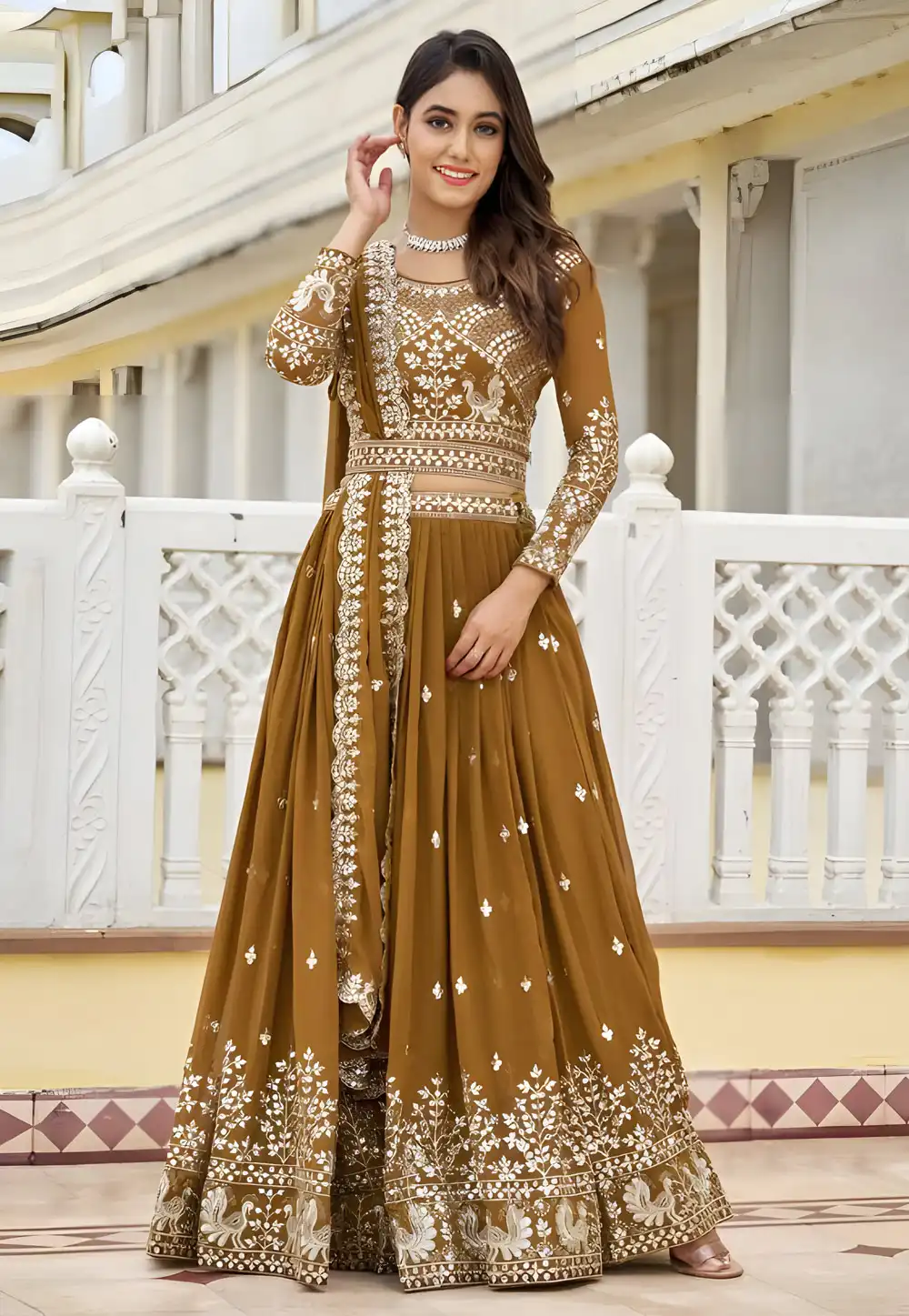 Mustard Faux Georgette Readymade Lehenga Choli 294110