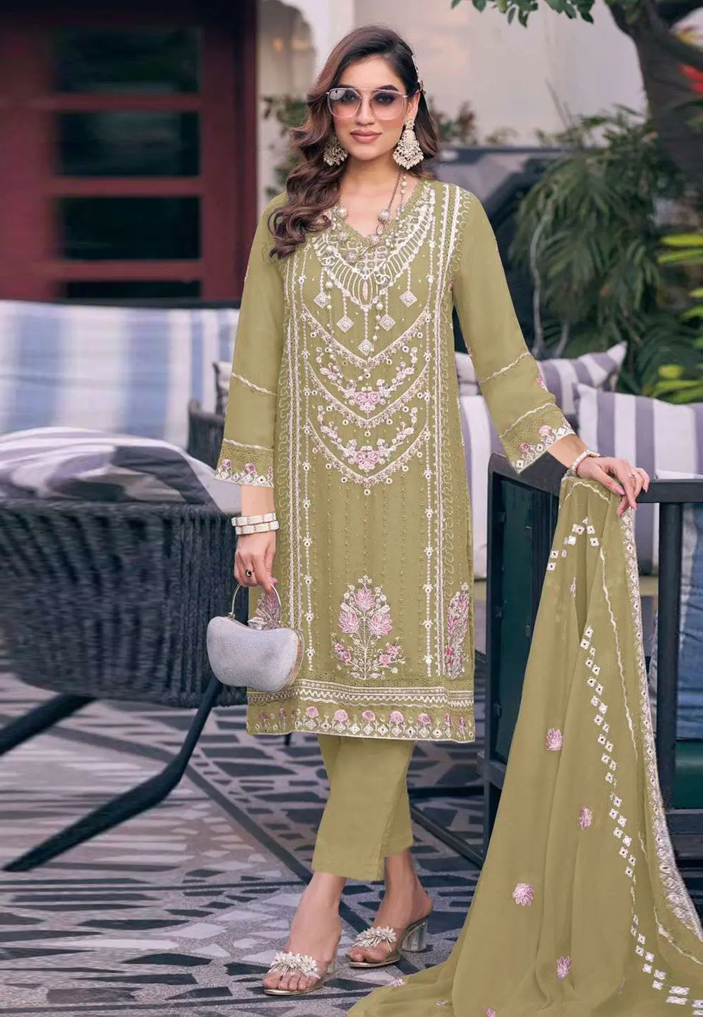 Mustard Faux Georgette Straight Suit 292027