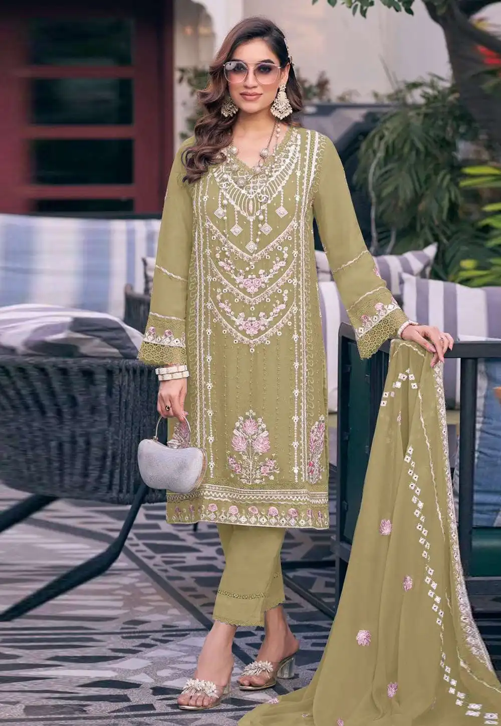 Mustard Faux Georgette Straight Suit 292027