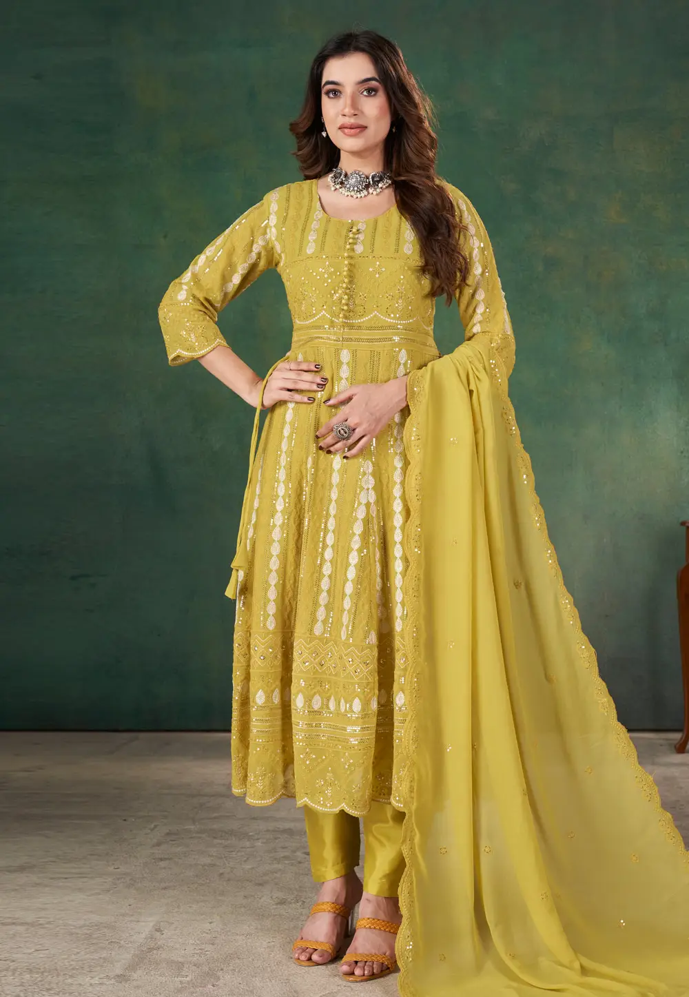 Mustard Georgette Anarkali Suit 296572