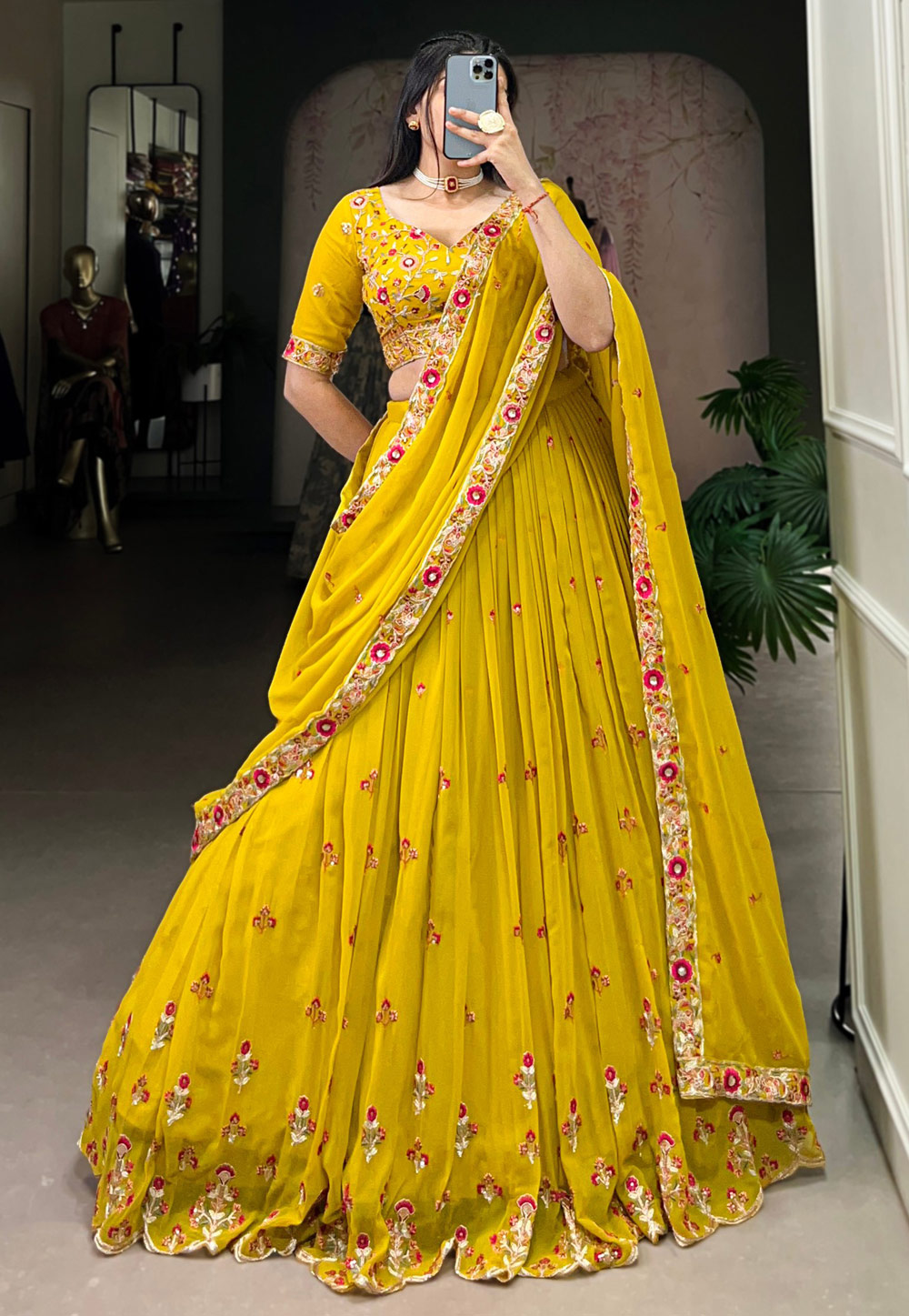 Mustard Georgette Circular Lehenga Choli 305738