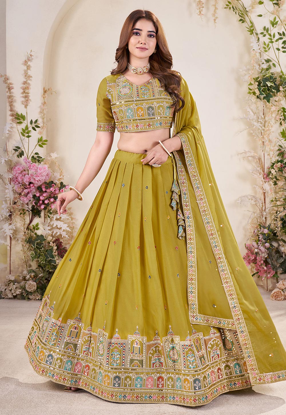 Mustard Georgette Circular Lehenga Choli 310949