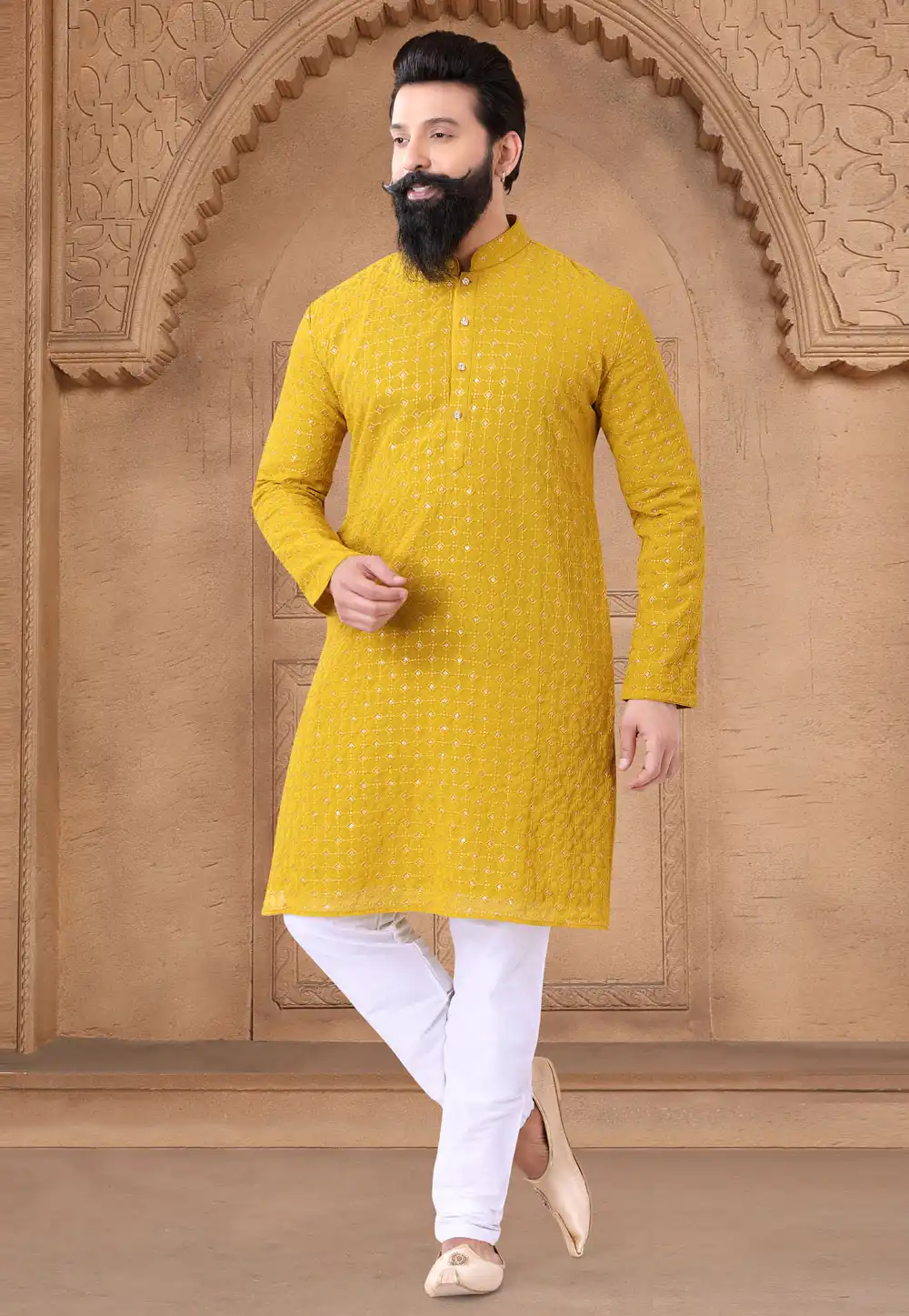 Mustard Georgette Kurta Pajama 287939