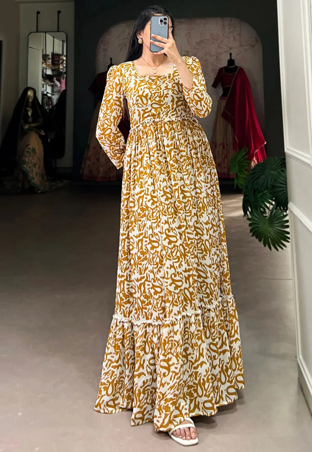 Mustard Georgette Printed Gown 300846