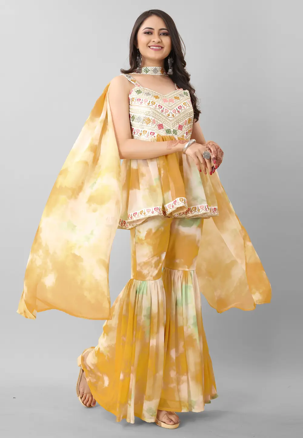 Mustard Georgette Readymade Gharara Suit 297191